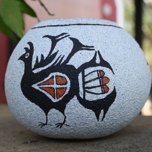 Southwest Pottery Gourd - Inspired by Ancient San Ildefonso Pueblo Pottery Motif with Bird Design
