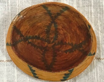 Maidu Indian basket hand painted in tedious detail on lightweight gourd and is wearable as original miniature fine art