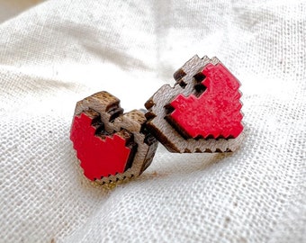 Pixel Heart Wooden Earrings
