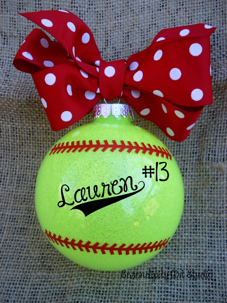 Personalized Softball Ornament with Large Bow Softball Etsy