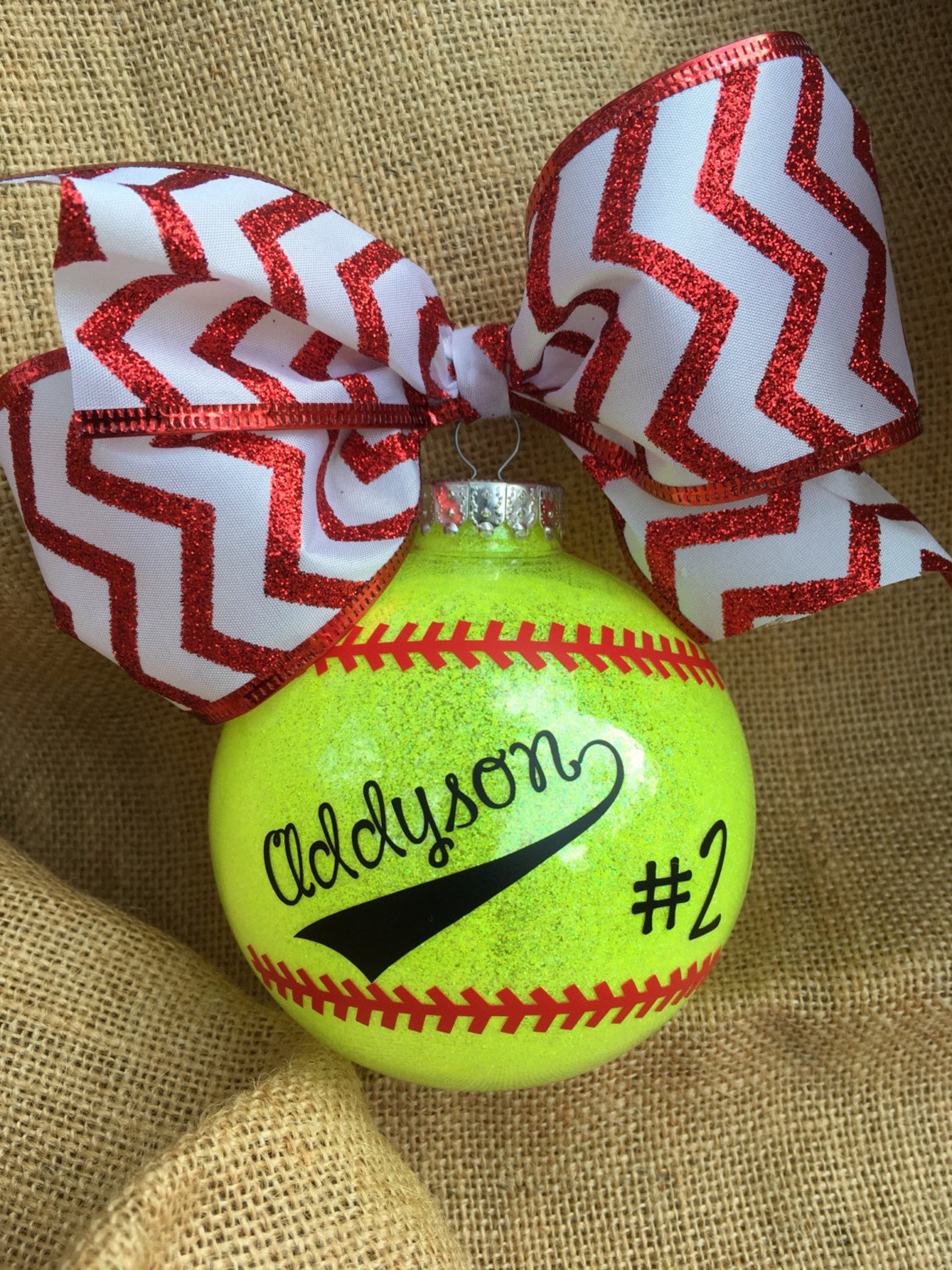 Personalized Softball Ornament with Large Bow Softball Etsy