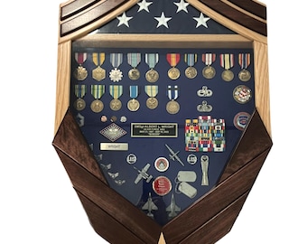 Skugglåda för senior sergeant till flygvapnet, militär pensionsgåva för E8 SMSgt, vitrinskåp för USAF-flagga, amerikansk flagga 3x5