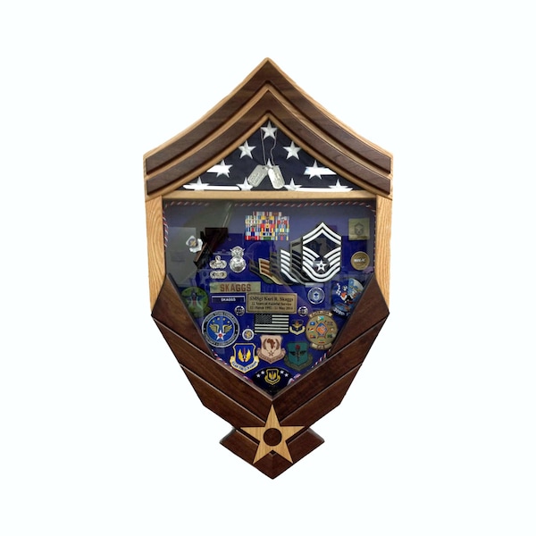 Air Force Logo (E8) Senior Master Sergeant Shadow Box - 3x5 Flag