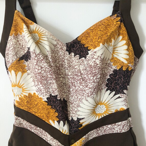 Vintage 60s Floral Mod Brown Yellow Bombshell Swi… - image 4