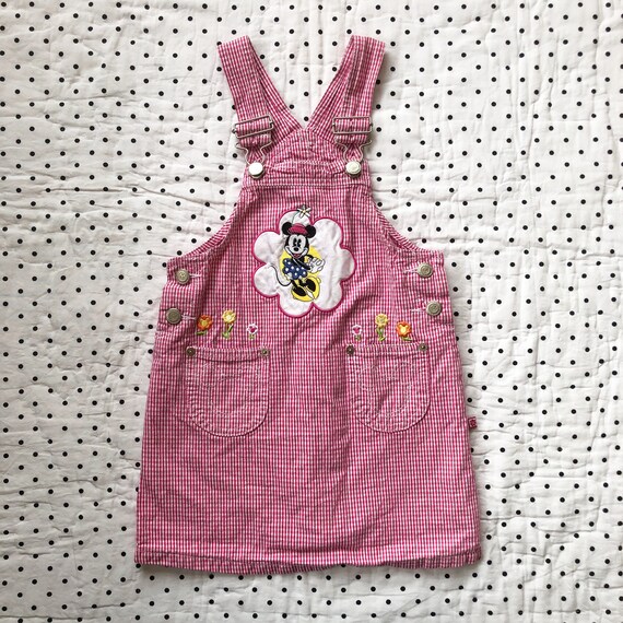 New Toddler Girls 2T Minnie Mouse Romper Knit Pink White Plaid Smocking