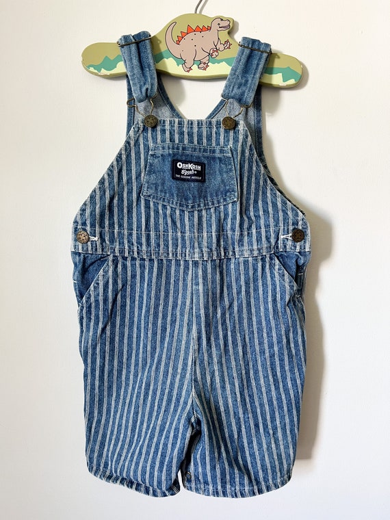 Vintage OshKosh Vestbak Blue Denim Striped Logo S… - image 1