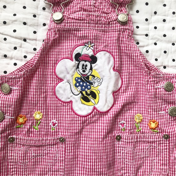New Toddler Girls 2T Minnie Mouse Romper Knit Pink White Plaid Smocking