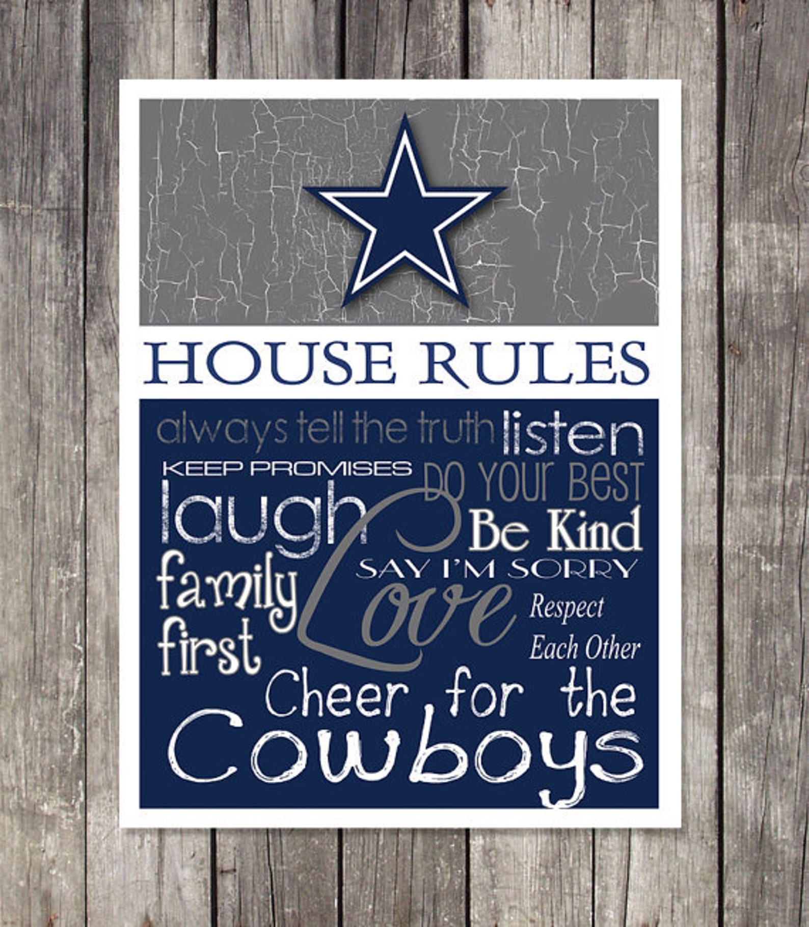 Dallas Cowboys House Rules 4x4.1/2 Etsy