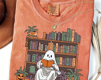 Camisa retro de Halloween, camisa de fantasma leyendo libros, sudadera, camisa de ratón de biblioteca, camisa de Halloween de biblioteca, regalo de bibliotecario, fantasma, maestro, escuela Boo