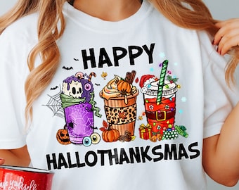 Viral Happy Hallothanksmas Shirt Happy Halloween Thanksgiving Christmas Shirt, Holiday Season Shirt, Funny Halloween Gift Fall Shirt Autumn