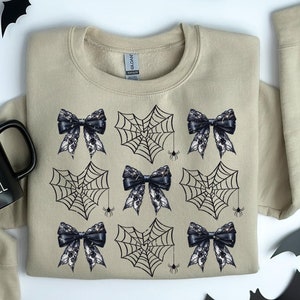 Halloween Coquette Spider Web Lace bow shirt retro Halloween sweatshirt, trending coquette shirt, Gothic shirt, black bow shirt, Viral shirt