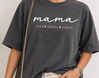 Camiseta para mamá, regalo del Día de la Madre para mamá con nombres de los niños, personalizada, colores cómodos, camiseta para mamá, linda camiseta para mamá, regalo considerado para mamá