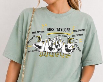 Camiseta personalizada de gaviotas para profesores, regalo de agradecimiento para profesores, camiseta divertida para profesores, colores cómodos, camiseta con el nombre del profesor y la gaviota