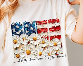 Camisa del 4 de julio con flor de margarita, camisa con bandera estadounidense, camisa con bandera de EE. UU., camisa del 4 de julio, camisa floral de EE. UU., camisa del día de la independencia, chica estadounidense