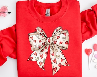 Valentine's Day Coquette Bow shirt Heart Bow Sweatshirt, retro Valentine Shirt, Valentines day Bow crewneck, xoxo love shirt, Valentine Gift