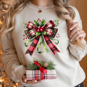 Kokette Weihnachtsschleife Hemd, Weihnachtssaison Sweatshirt, Neujahr Hemd, Retro Weihnachten Pullover, Feiertage Hemd, Weihnachtsstimmung