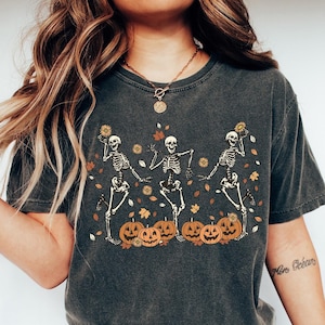 Retro Halloween Shirt, Comfort Colors Halloween shirt, Dancing Skeleton Halloween sweatshirt Spooky Season Fall tee Pumpkin Black Cat Shirt
