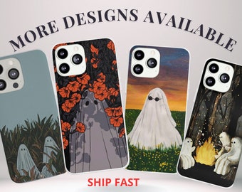 Ghost Phone Case Aesthetic Lonely Spooky Art fit Halloween Phone for iPhone 14 Pro 13 12 11 Xr 8+ 7 Samsung S21 Huawei oil painting printed