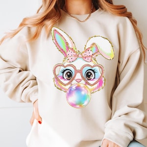 Floral Blue Bunny Sweatshirt Toile De Jouy bunny shirt Chinoiserie Blue Easter Bunny Shirt, Cute Blue Ribbon Easter shirt for women
