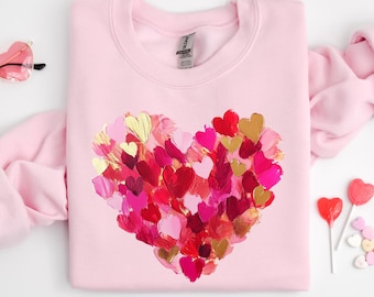 valentines day gift for her Cute Valentine brushstroke Sweatshirt heart tshirt love heart Watercolor Valentine Sweatshirt for women