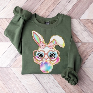 Floral Blue Bunny Sweatshirt Toile De Jouy bunny shirt Chinoiserie Blue Easter Bunny Shirt, Cute Blue Ribbon Easter shirt for women