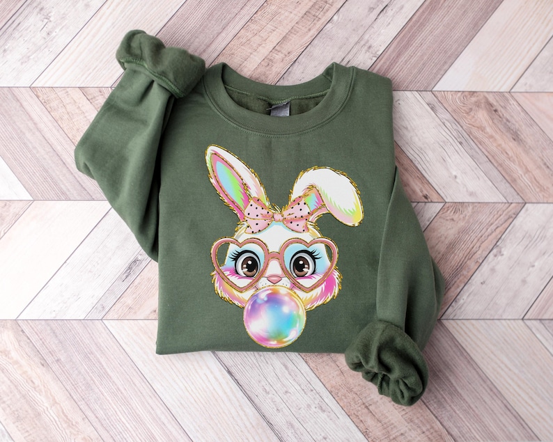 Floral Blue Bunny Sweatshirt Toile De Jouy bunny shirt Chinoiserie Blue Easter Bunny Shirt, Cute Blue Ribbon Easter shirt for women