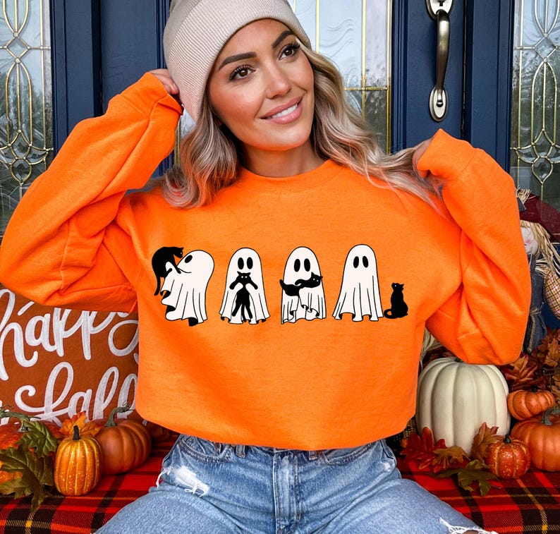 Ghost Cat Shirt, Comfort Colors® Cat Ghost T-Shirt, Cute Cat Lovers Shirt, Retro Ghost Halloween, Halloween Cat T-shirt, Spooky Season Gift