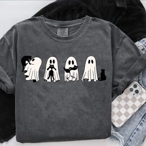 Ghost Cat Shirt, Comfort Colors® Cat Ghost T-Shirt, Cute Cat Lovers Shirt, Retro Ghost Halloween, Halloween Cat T-shirt, Spooky Season Gift