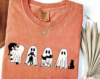 Geister-Katzen-Hemd, Halloween-Katzen-Geist-T-Shirt, niedliche Katzenliebhaber-Hemd, Retro Geist Halloween, Halloween-Katzen-T-Shirt, gruseliges Jahreszeitgeschenk