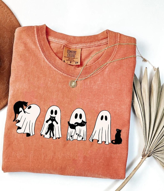 Ghost Cat Shirt, halloween Cat Ghost T-Shirt, Cute Cat Lovers Shirt, Retro Ghost Halloween, Halloween Cat T-shirt, Spooky Season Gift