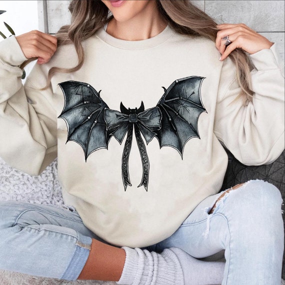 Halloween Bat Gothic Coquette bow shirt, retro halloween shirt, trending coquette shirt, Gothic shirt, black bow shirt, halloween Bat shirt