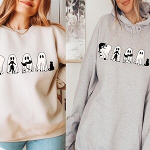 Ghost Cat Shirt, Comfort Colors® Cat Ghost T-Shirt, Cute Cat Lovers Shirt, Retro Ghost Halloween, Halloween Cat T-shirt, Spooky Season Gift