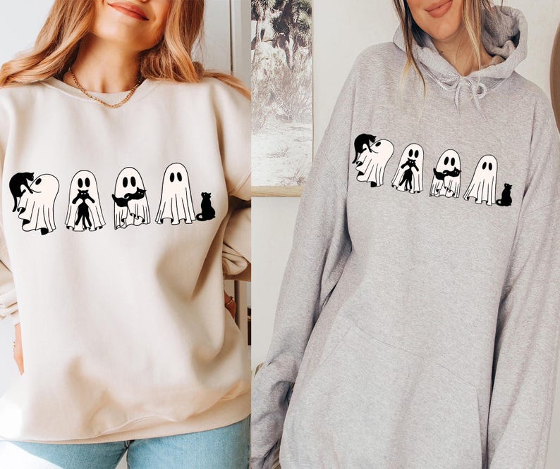 Ghost Cat Shirt, Comfort Colors® Cat Ghost T-Shirt, Cute Cat Lovers Shirt, Retro Ghost Halloween, Halloween Cat T-shirt, Spooky Season Gift