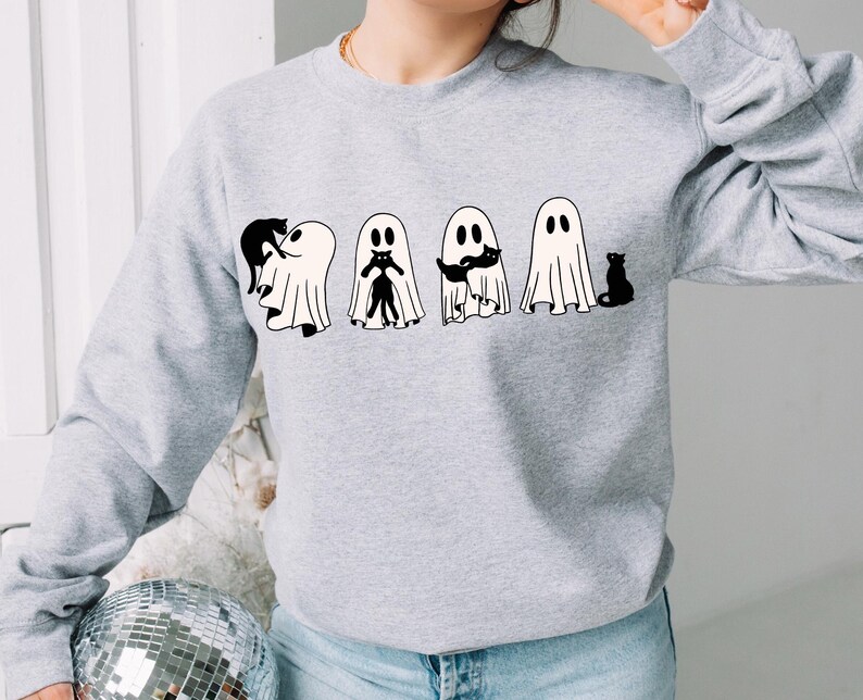 Ghost Cat Shirt, Comfort Colors® Cat Ghost T-Shirt, Cute Cat Lovers Shirt, Retro Ghost Halloween, Halloween Cat T-shirt, Spooky Season Gift