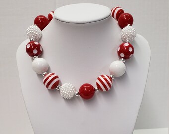 Disney Vacation Bubblegum Necklace Red Mouse Pendant Birthday Adults Fashion Jewelry Teen Girls Chunky Beaded Neck wear Handmade in the USA. Add-On Bracelet