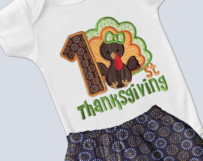 First Thanksgiving girls outfit | Girls Harvest Outfit | Girls turkey shirt skirt set | Girls Birthday Outfits | Girls Dress