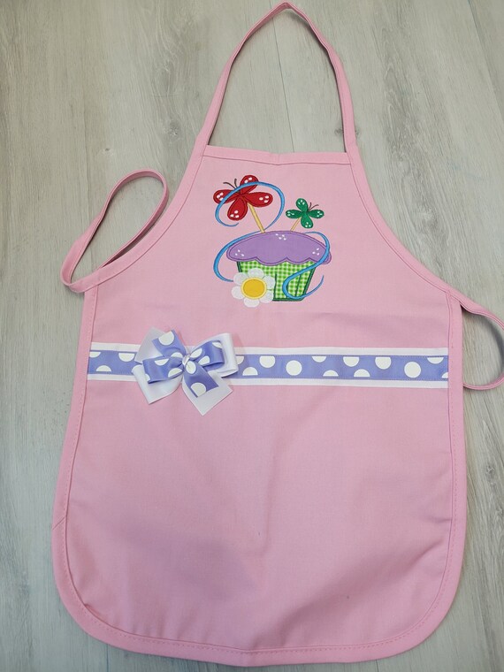 Girls Personalized Cup Cake Apron, Personalized Embroidery Cup Cake Apron, Apron with Name, Birthday Party Favor, Birthday Gift, Girls Apron Il_570xn