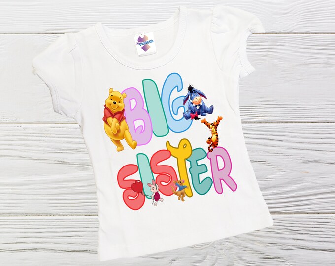 Winnie the pooh big sister shirt - pooh and friends big sister shirt - girls big sister shirts - big sister shirt