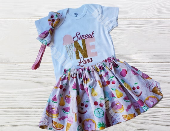 Sweet One First Birthday outfit in Pink Gold and Magenta | Sweet tooth First birthday outfit Il_570xn