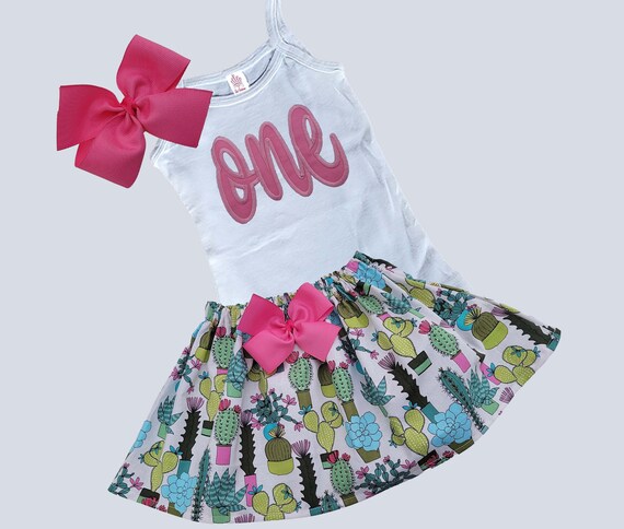 First Birthday Cactus girls outfit | Girls birthday Outfit | Girls age shirt skirt set | Girls Onesie Birthday Outfits Il_570xn