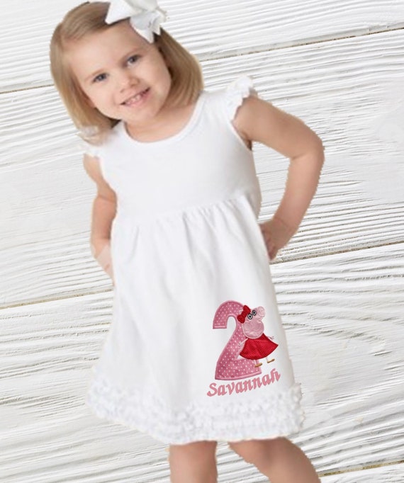 Pig pullover dress, Personalized Character Pig birthday dress, White Toddler Personalized Pig birthday dress, Girls Birthday dress Il_570xn