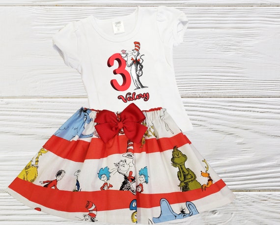 Cat in the Hat birthday outfit, Personalized Cat in the Hat girls outfit, Birthday Cat in the Hat set, Cat Hat birthday outfit, Birthday set Il_570xn