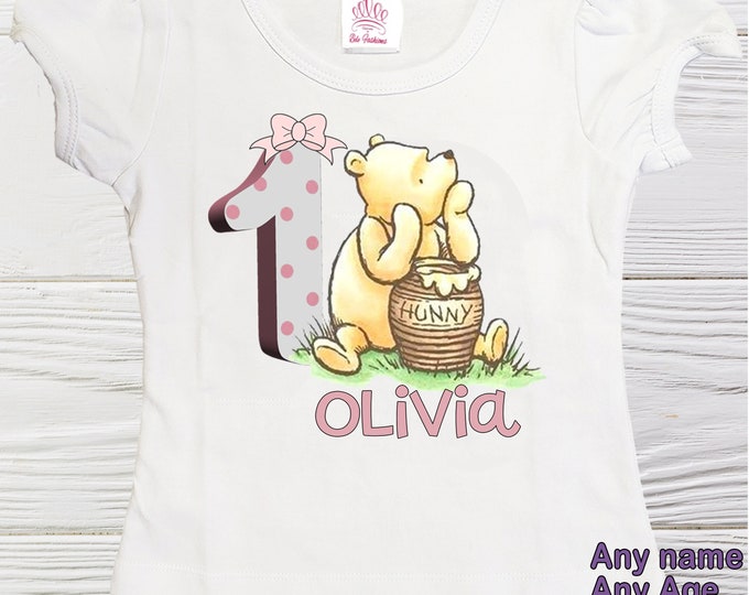 Winnie the pooh birthday shirt -  personalized baby shirt - classic winnie pooh shirt - girls shirts - custom shirts- girls birthday shirt