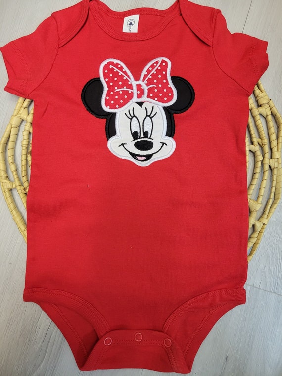 Disney Minnie Mouse Bodysuit, Custom Girls Minnie Applique Onesie, Classic Minnie, Baby Disney Minnie Red Onesie, Kids Minnie Shirt Il_570xn