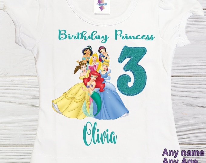 Princess shirt -  disney princess  birthday shirts -  girl  shirts - birthday toddler - ariel belle jasmin cinderella shirt - toddler shirts