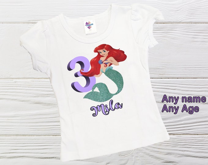Little mermaid shirt - ariel inspired birthday shirt - personalized little  mermaid shirt - girls personalized  shirt