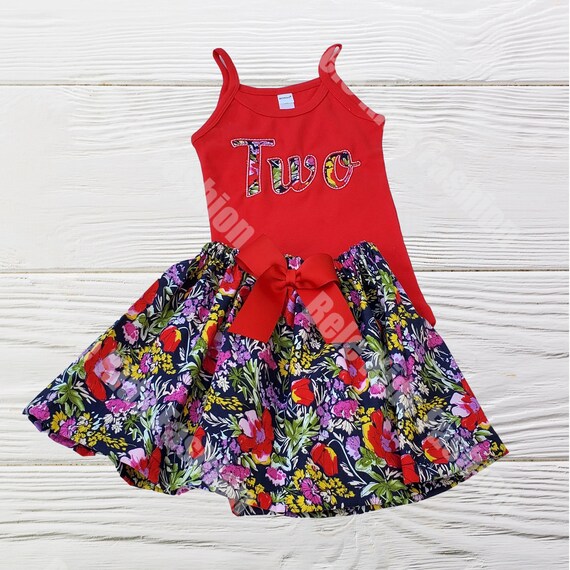 Floral Second Birthday outfit | Girls tank top outfit with floral skirt Il_570xn