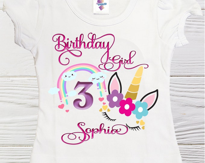 Girly unicorn birthday shirt  -  birthday shirt - girl shirt - personalized unicorn birthday shirt - toddler shirt - birthday  shirt