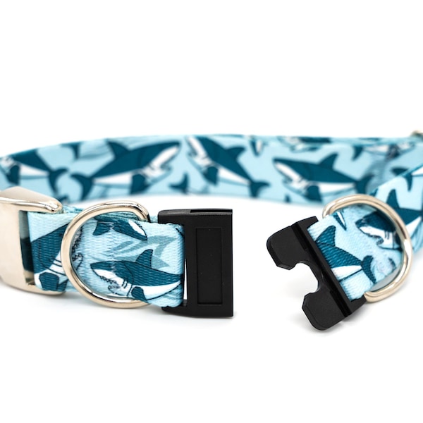 BREAKAWAY Personalized "Blue Sharks" Dog Collar - safety collar, baby shark, puppy, oceanic, animal lovers