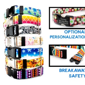 BREAKAWAY Dog Collar - Choose any Print! Optional Personalized ID buckle | dozens of designs | 4 widths | all sizes
